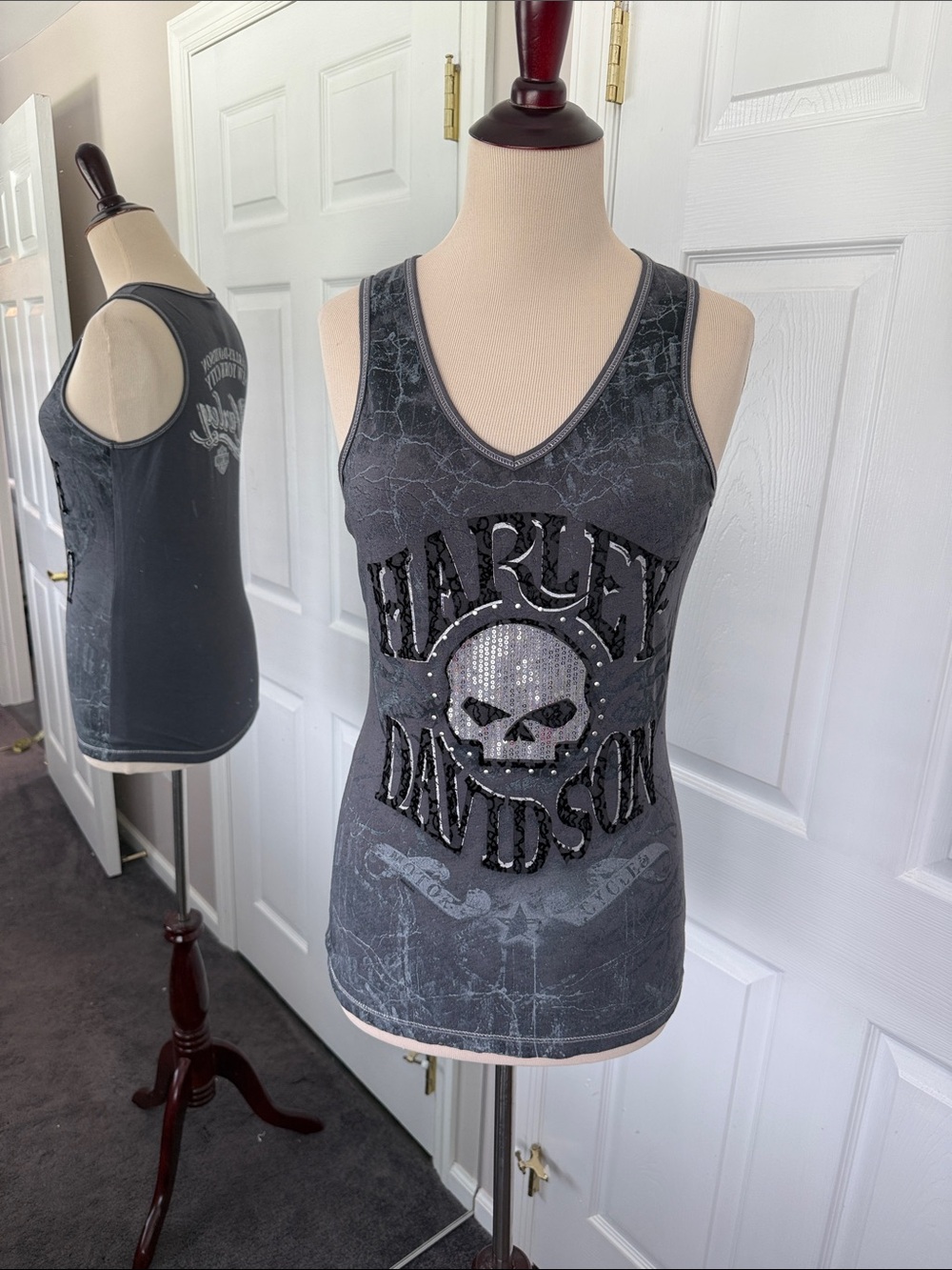 Harley-Davidson Gray Skull Sequin Muscle Tank NYC
